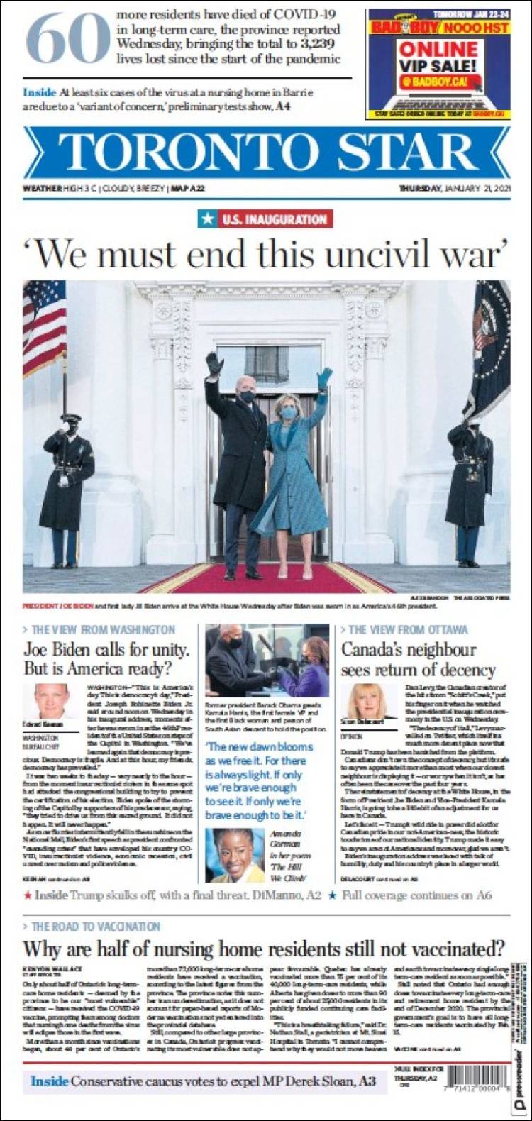 Portada de The Toronto Star (Canadá)