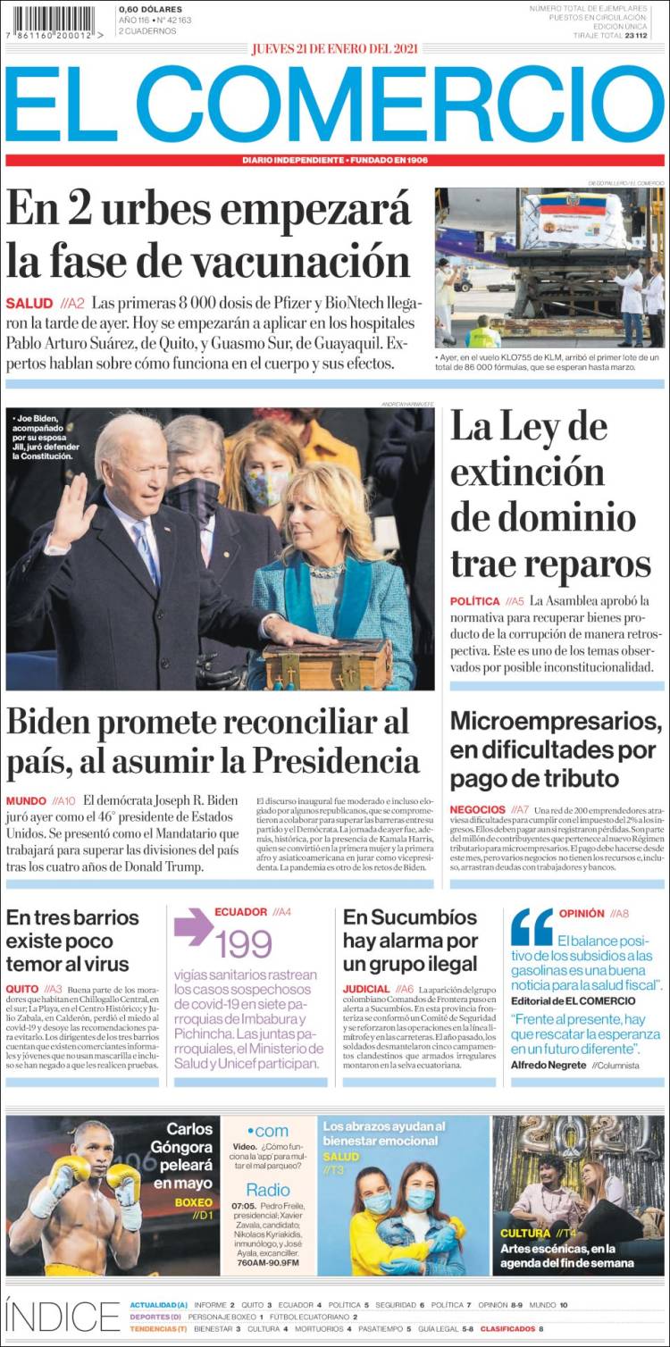 Portada de El Comercio (Ecuador)