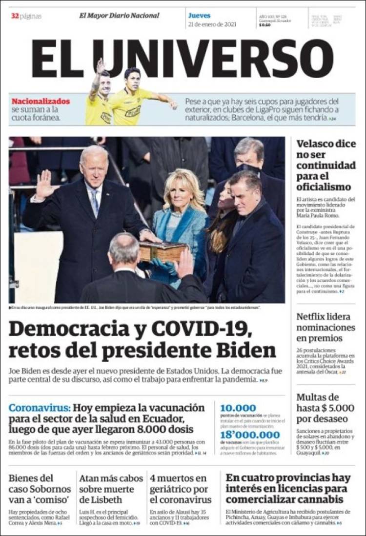 Portada de El Universo - Ecuador (Ecuador)