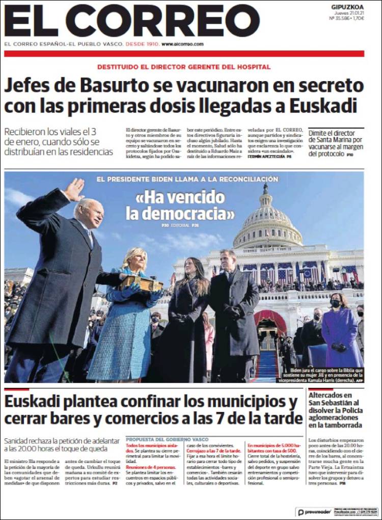 Portada de El Correo - Guipuzcoa (España)