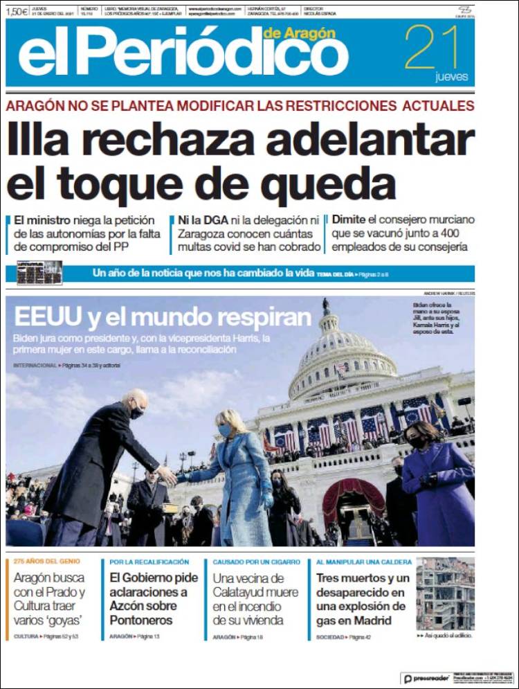 Portada de El Periódico de Aragón (España)