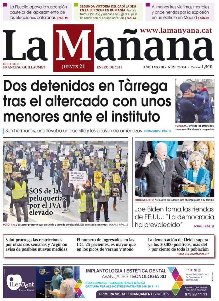 Portada de La Mañana - Diari de Ponent (España)