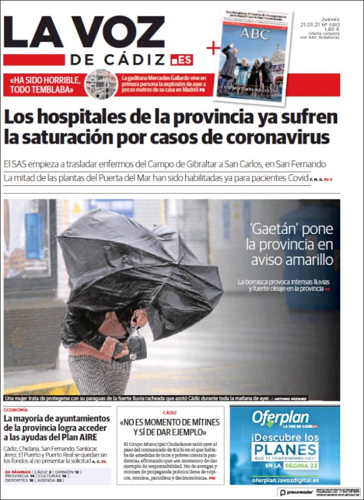 Portada de La Voz de Cádiz (España)