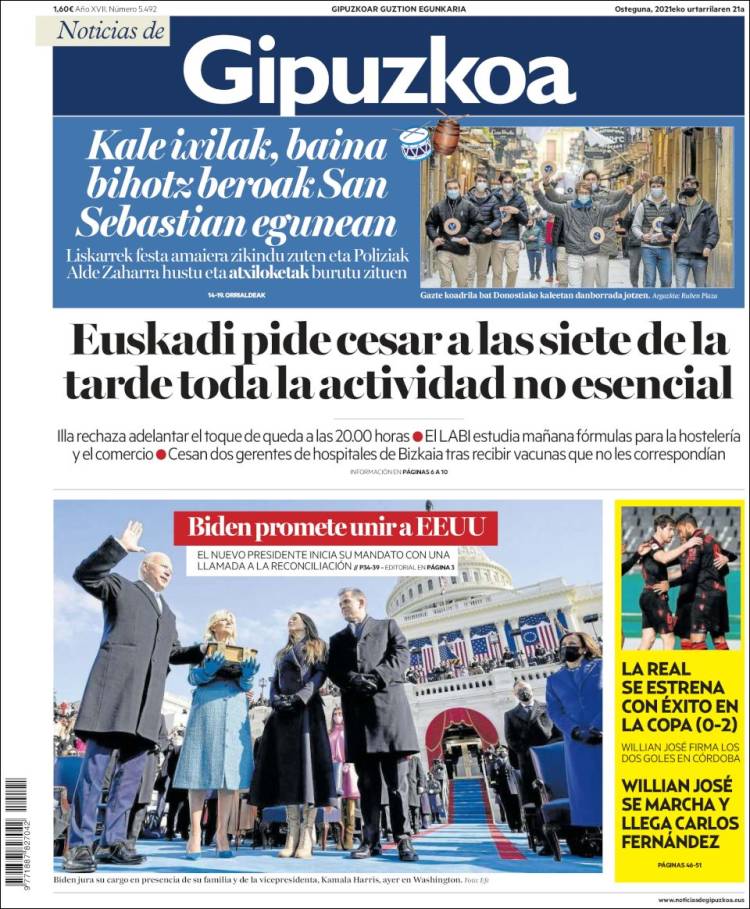 Portada de Noticias de Gipuzkoa (España)