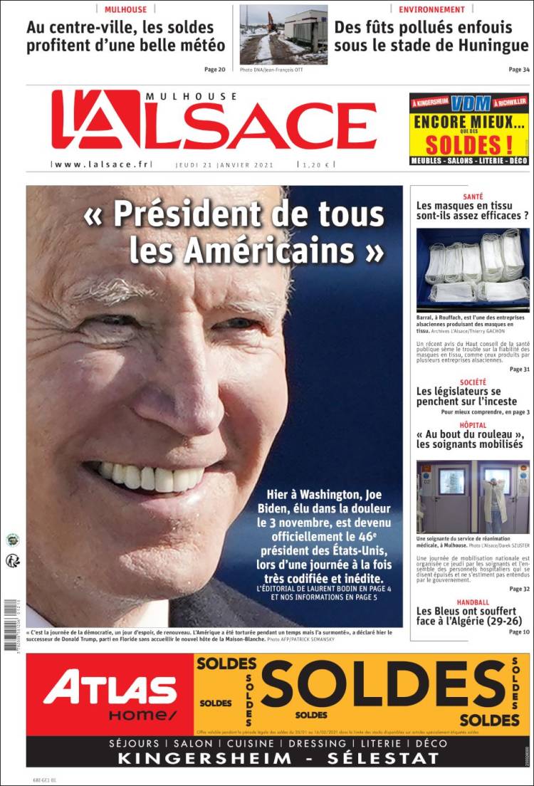 Portada de Journal L'Alsace (Francia)
