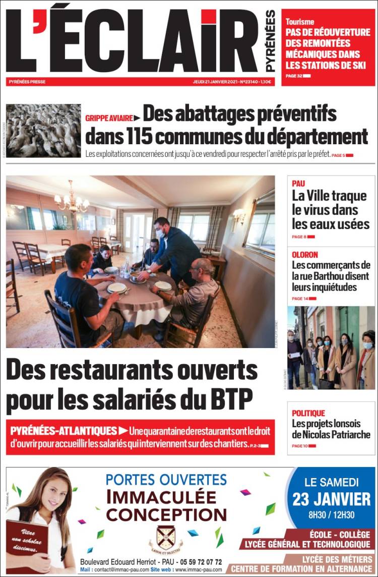 Portada de L'Eclair des Pyrénées (Francia)