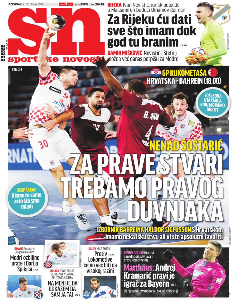 Portada de Sportske Novosti (Croacia)