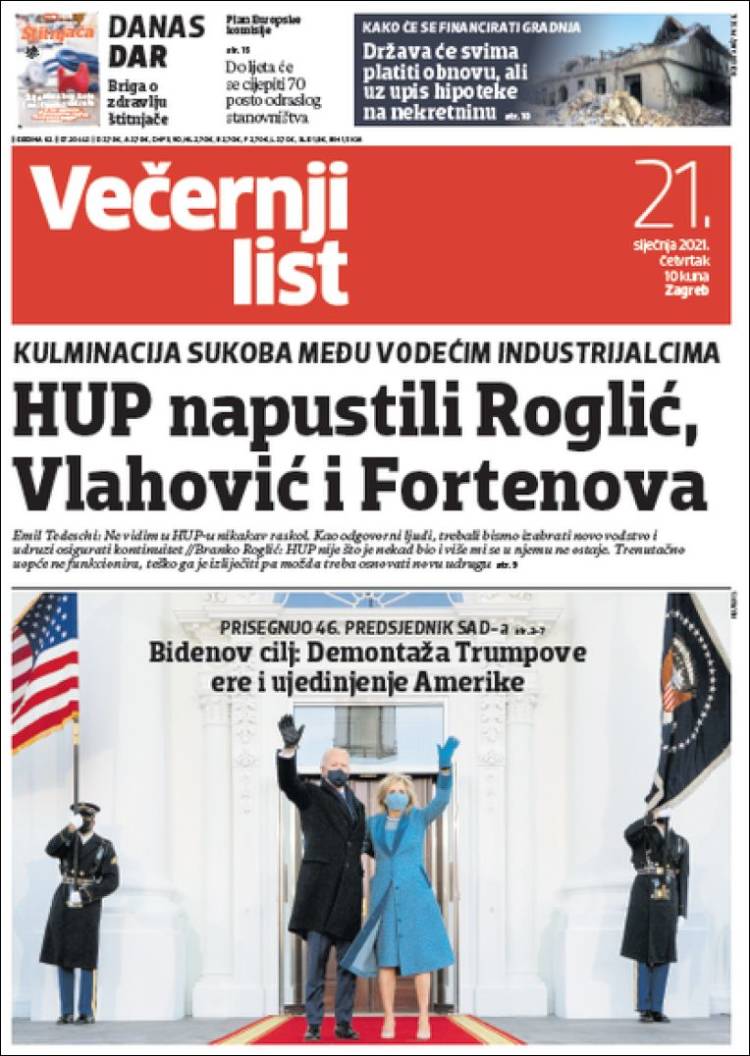 Portada de Večernji (Croacia)