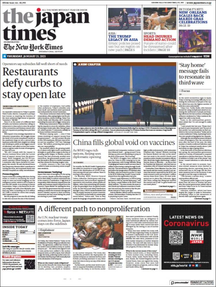Portada de The Japan Times (Jap&oacute;n)