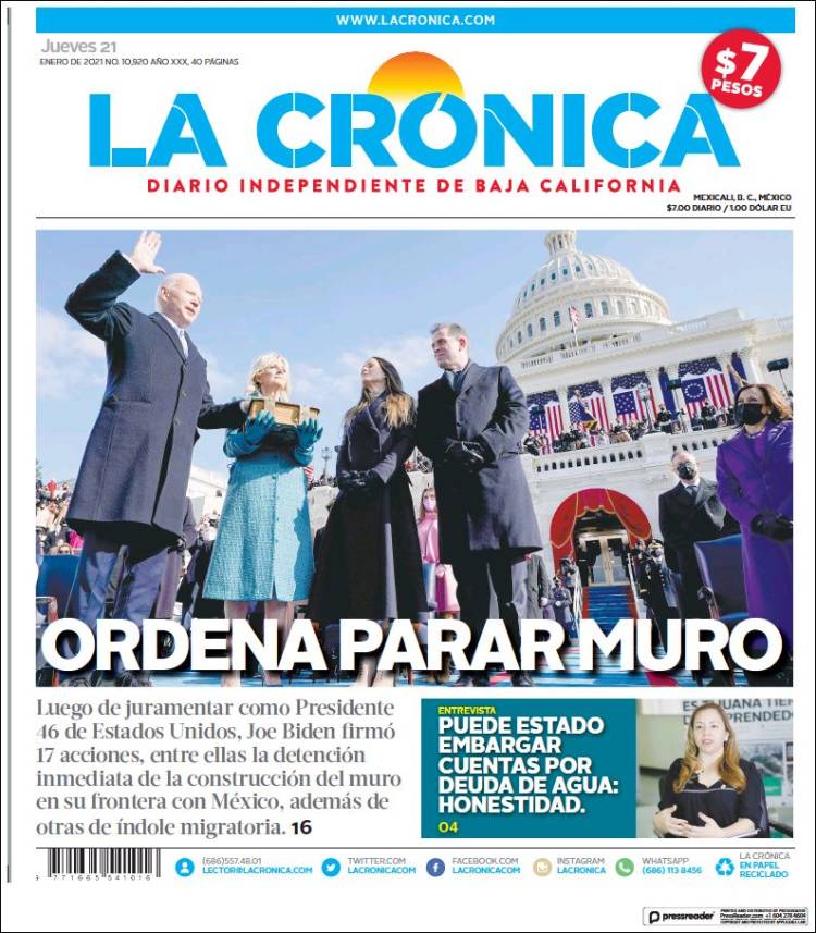 Portada de La Crónica de Baja California (México)