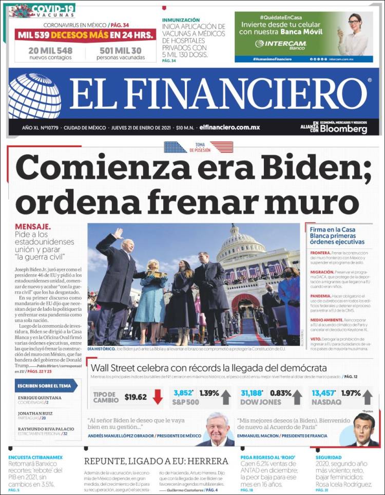 Portada de El Financiero (México)