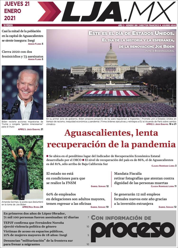 Portada de La Jornada de Aguascalientes (México)