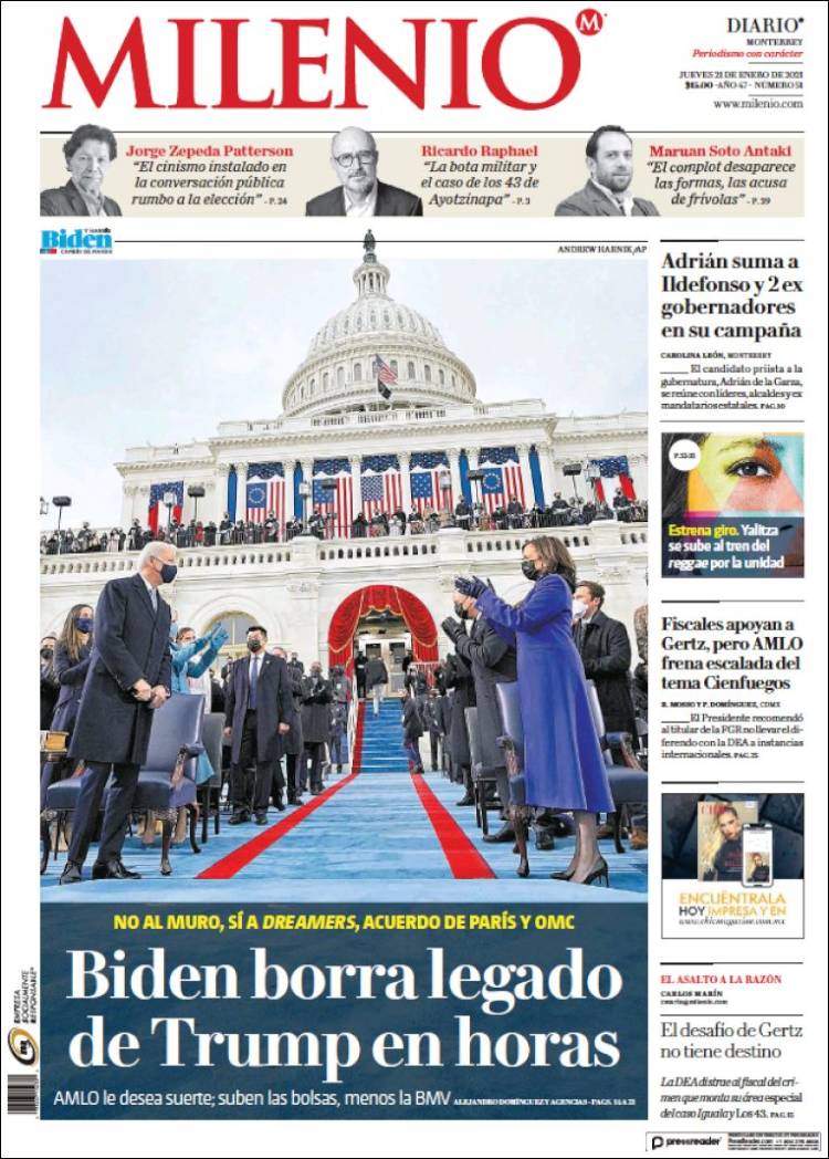 Portada de Milenio de Monterrey (Mexico)