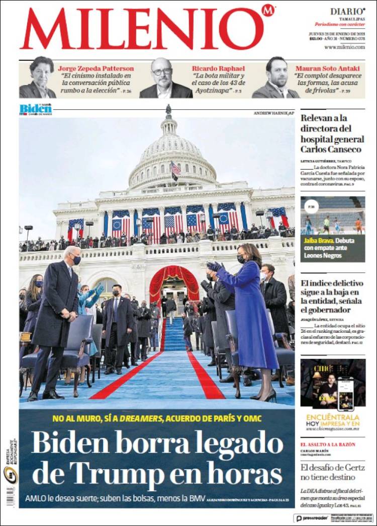 Portada de Milenio - Tamaulipas (México)