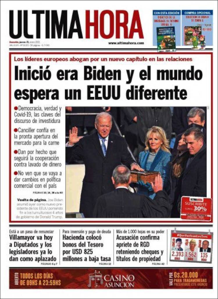 Portada de Última Hora (Paraguay)