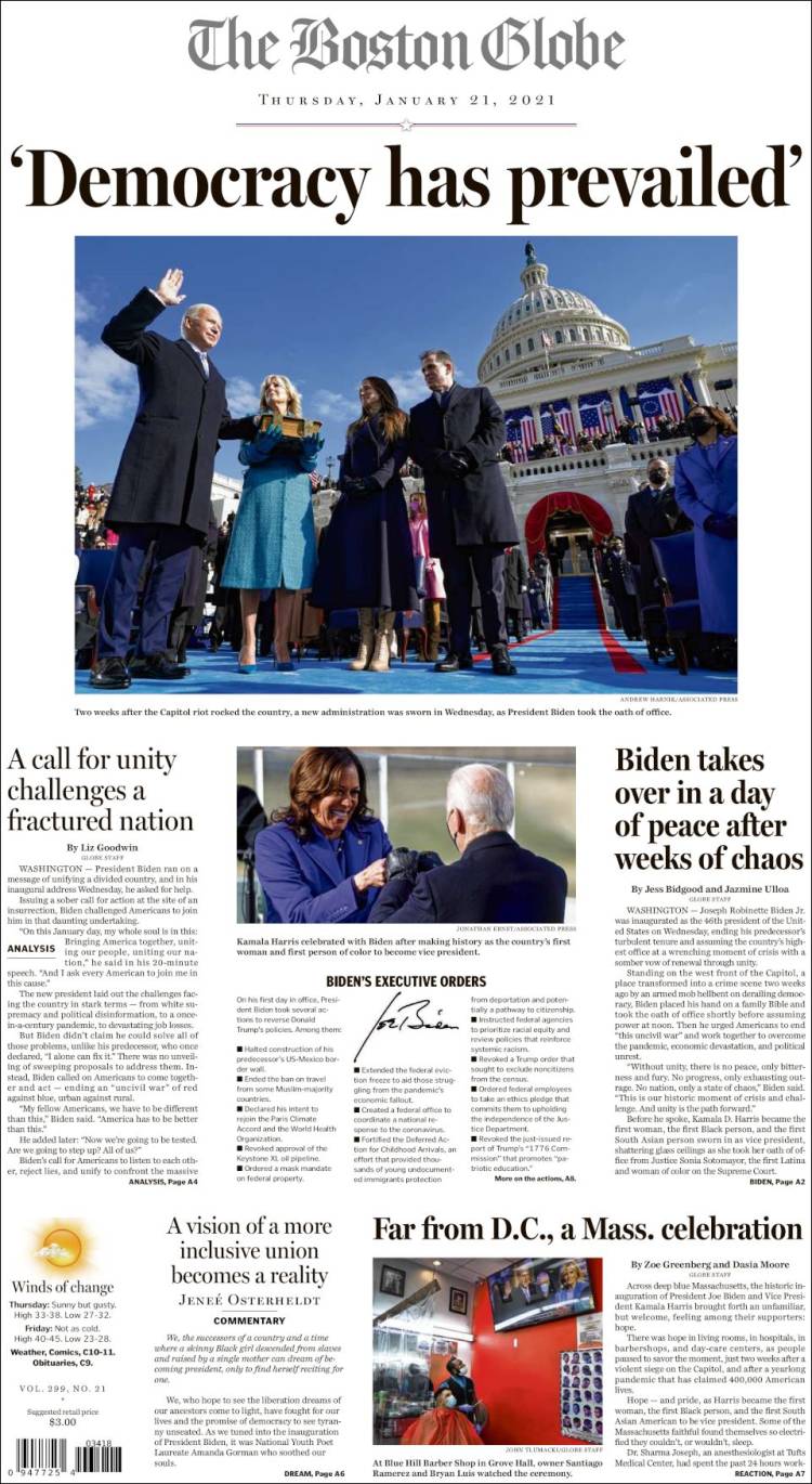 Portada de Boston Globe (USA)