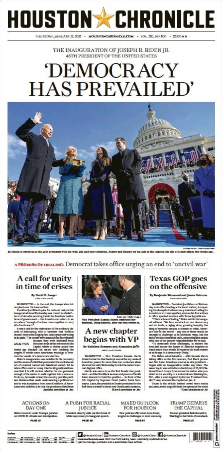 Portada de Houston Chronicle (USA)