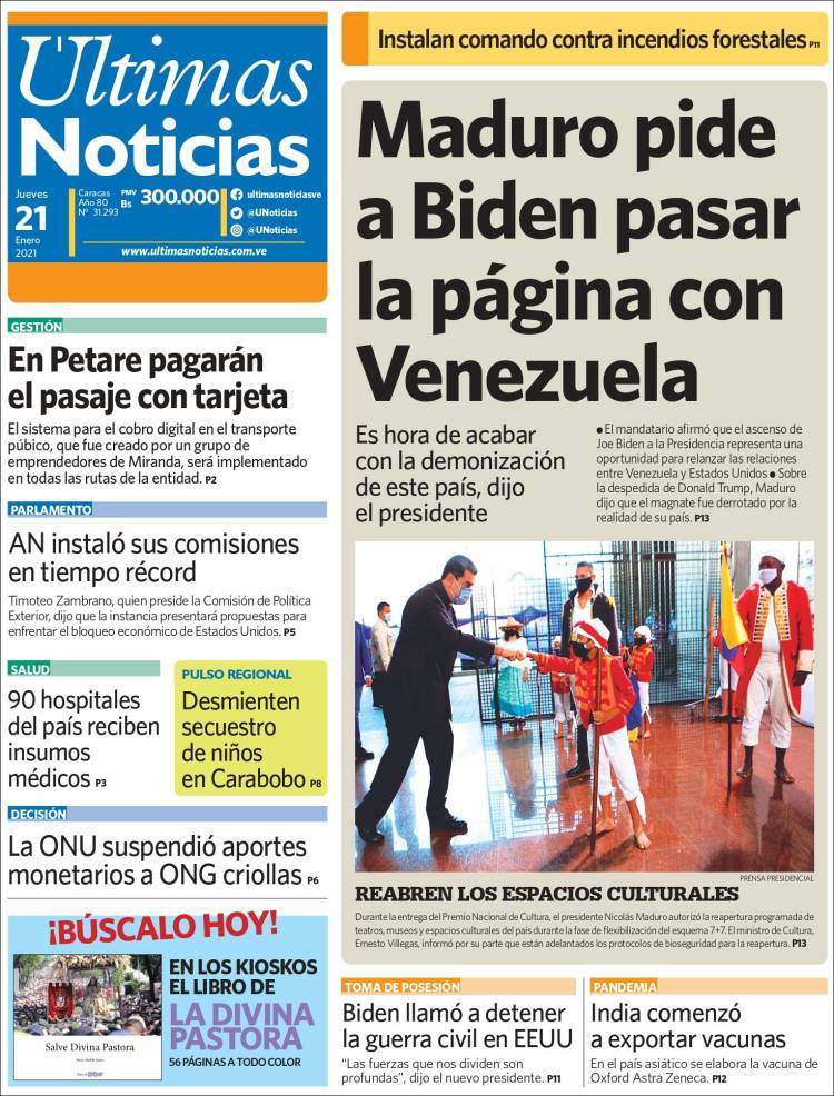 Portada de Últimas Noticias (Venezuela)