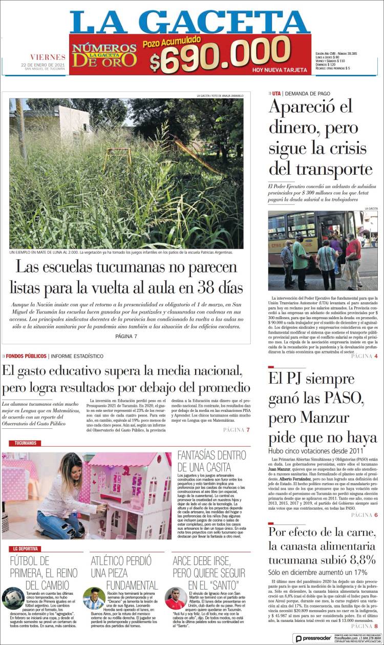 Portada de La Gaceta (Argentina)