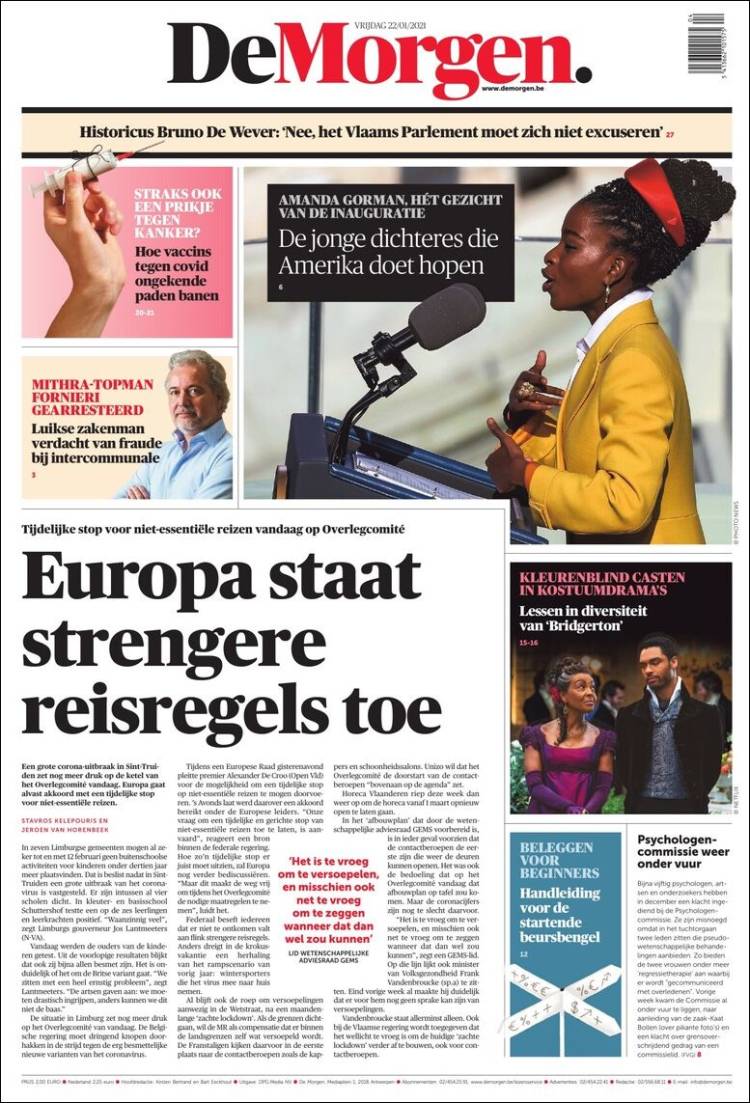 Portada de De Morgen (B&eacute;lgica)