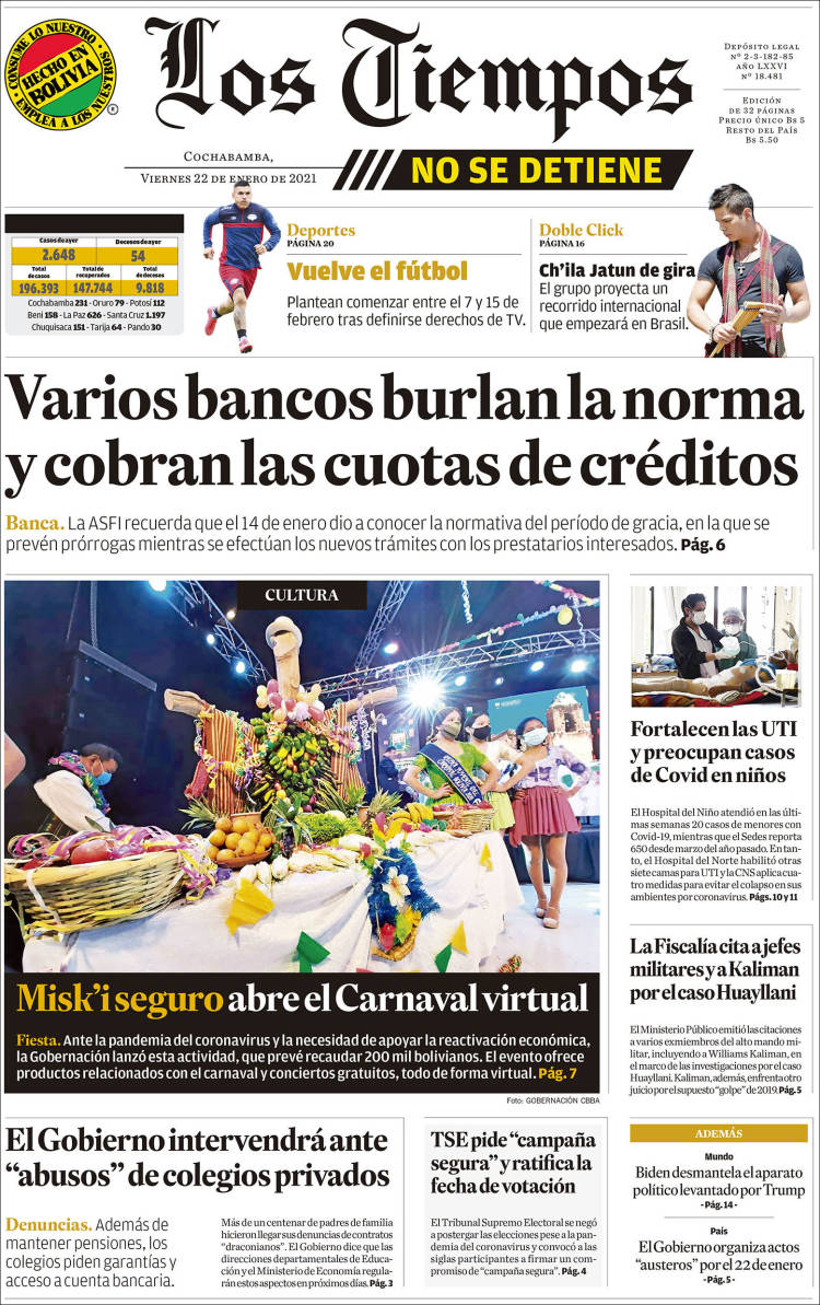 Portada de Los Tiempos (Bolivia)