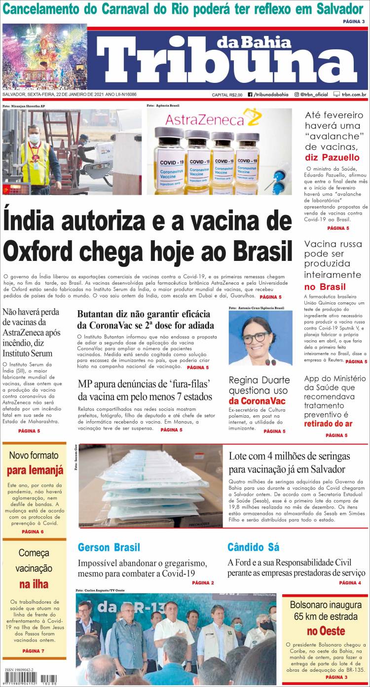 Portada de Tribuna da Bahia (Brasil)