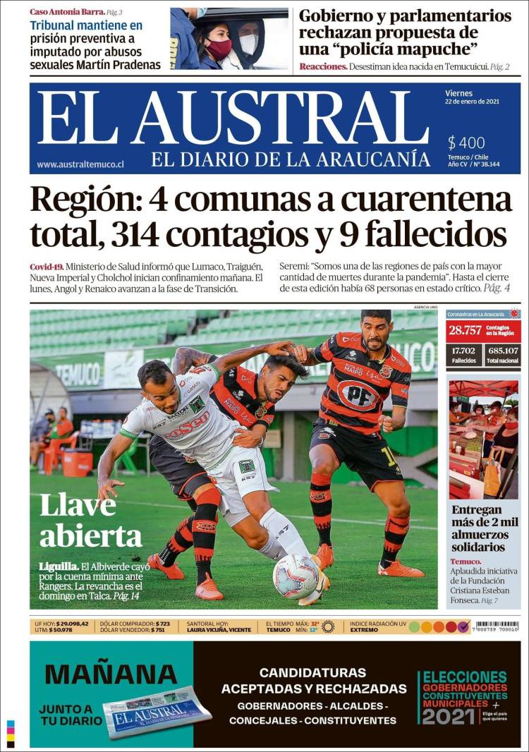 Portada de El Austral de Temuco (Chile)