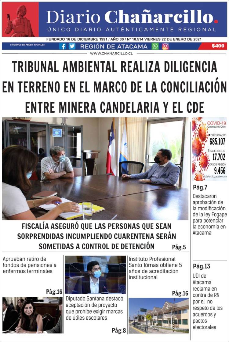 Portada de Diario Chañarcillo (Chile)