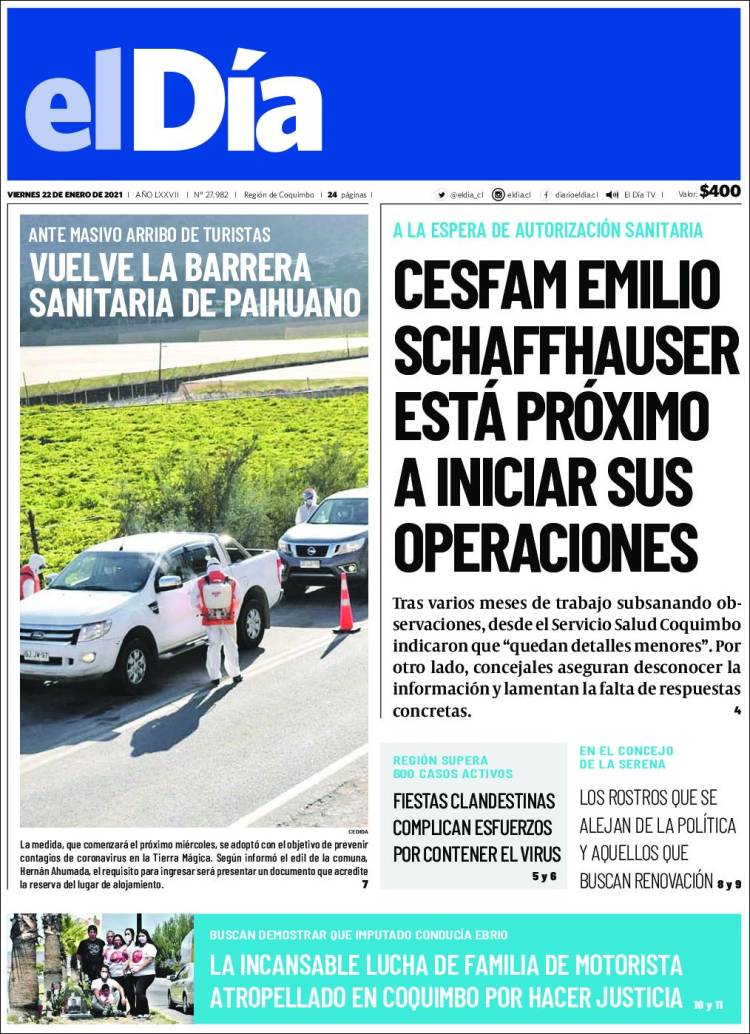 Portada de El Día (Chile)