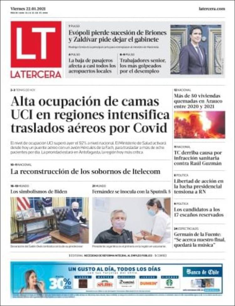Portada de La Tercera (Chile)