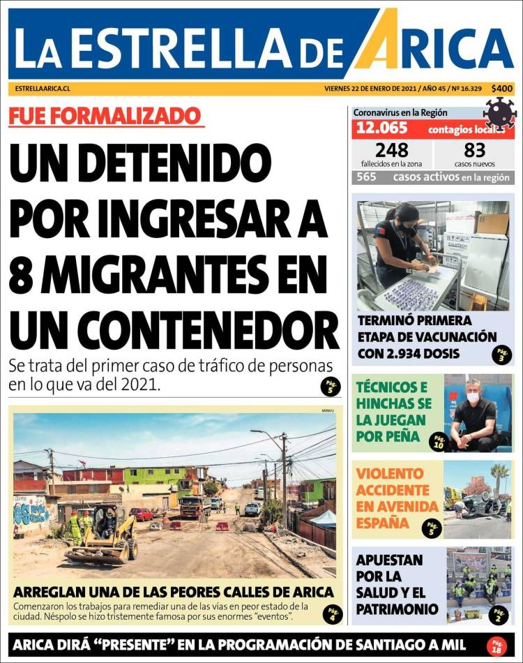 Portada de La Estrella de Arica (Chile)