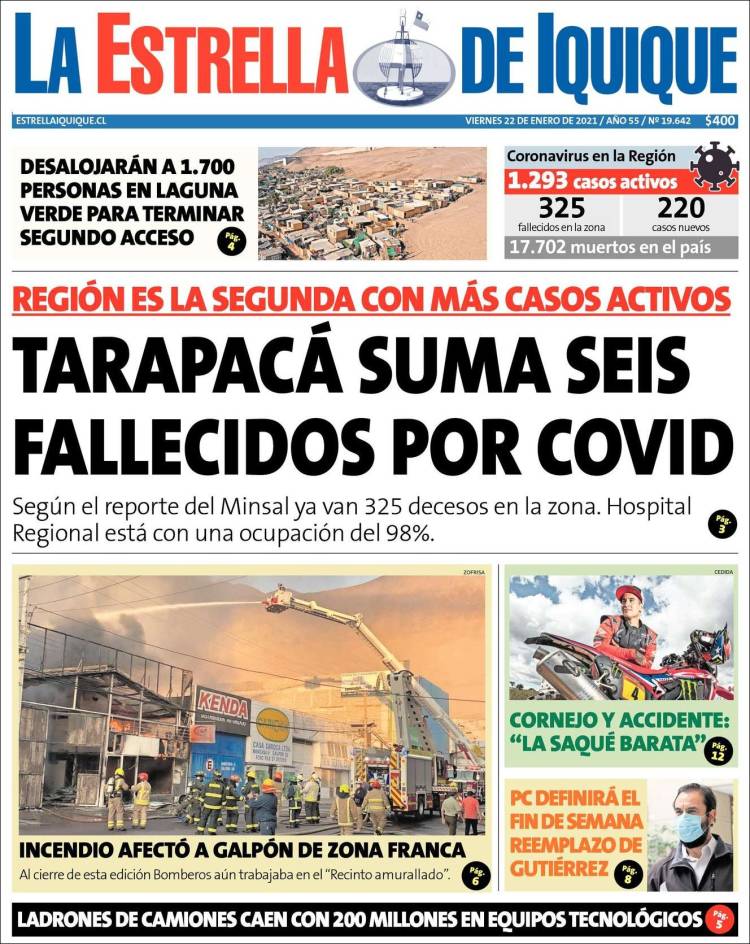 Portada de La Estrella de Iquique (Chile)