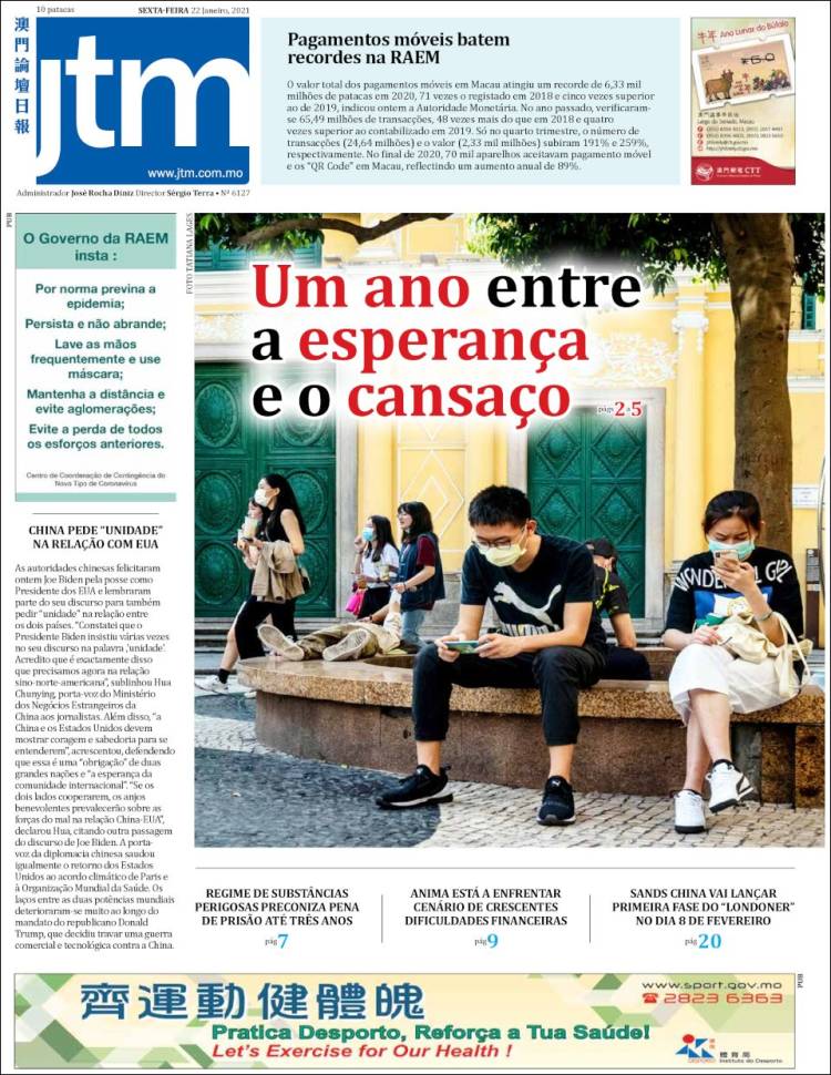 Portada de Jornal Tribuna de Macau (China)