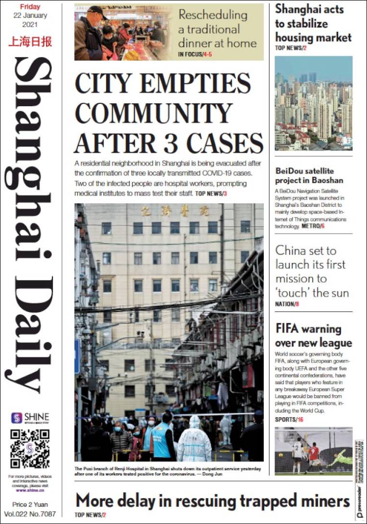 Portada de Shanghai Daily (China)