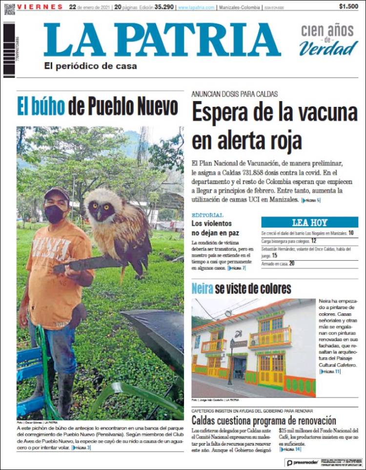 Portada de La Patria (Colombia)