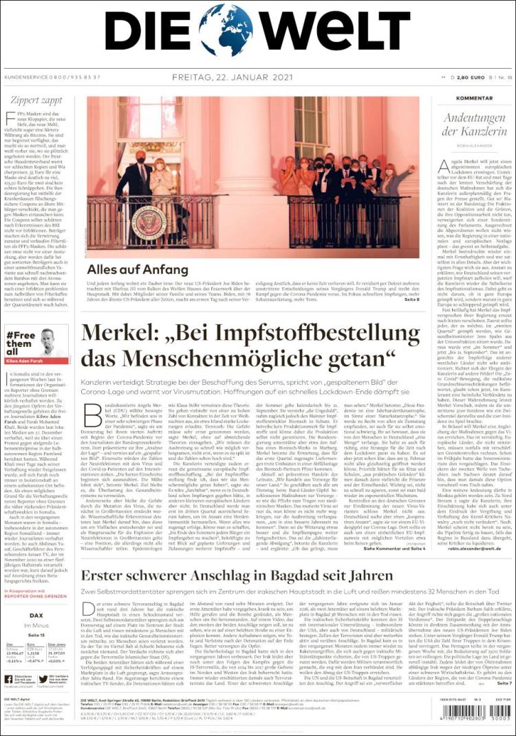 Portada de Die Welt (Alemania)