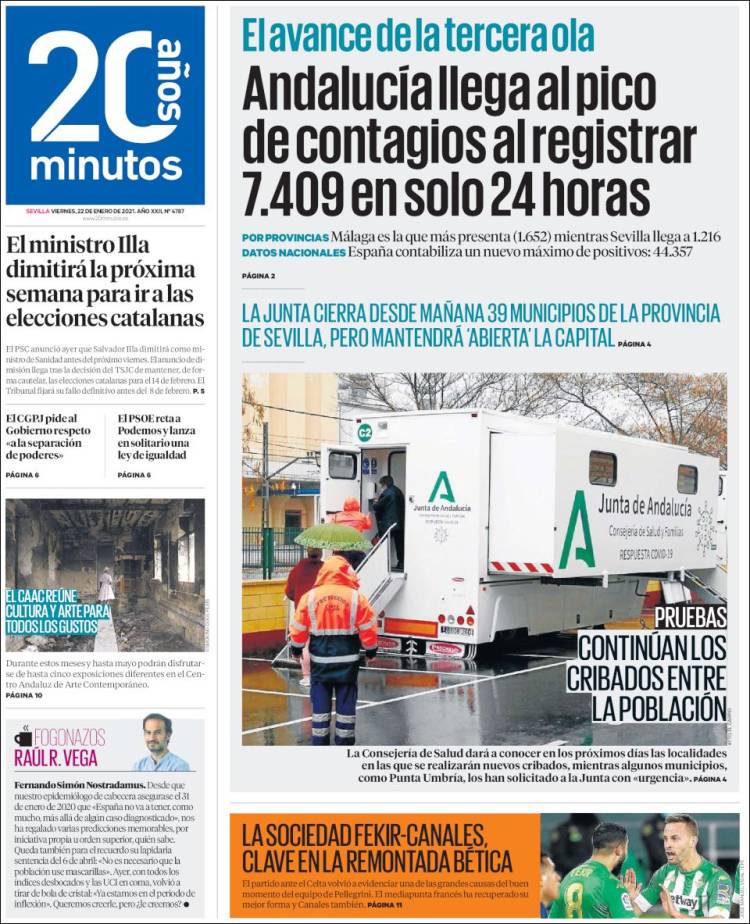 Portada de 20 Minutos - Sevilla (España)