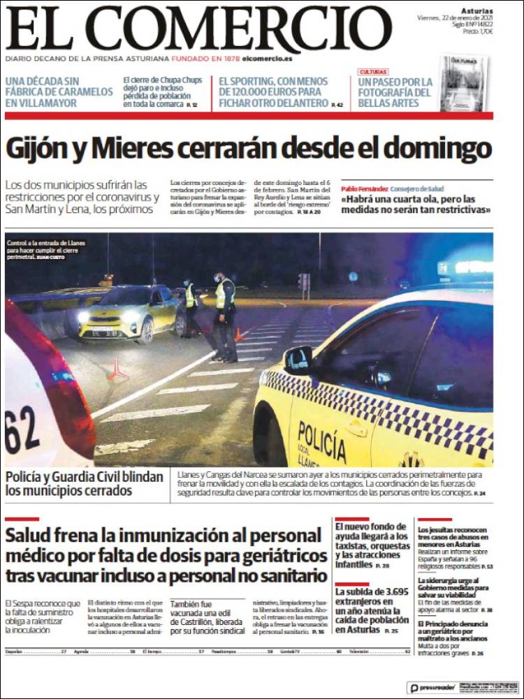 Portada de El Comercio (España)