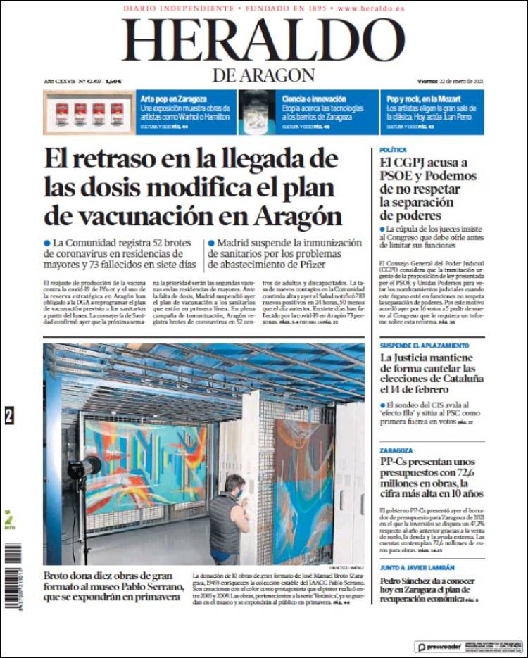 Portada de Heraldo de Aragón (España)