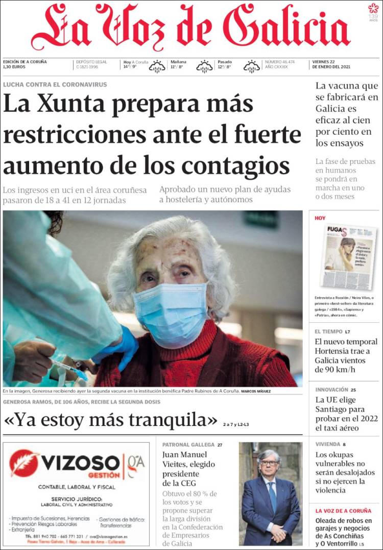 Portada de La Voz de Galicia (España)