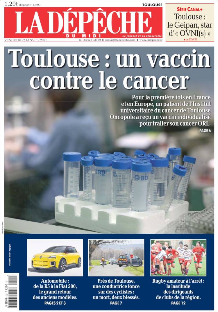 Portada de La Dépêche du Midi (Francia)