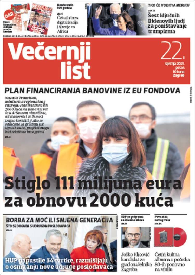 Portada de Večernji (Croacia)