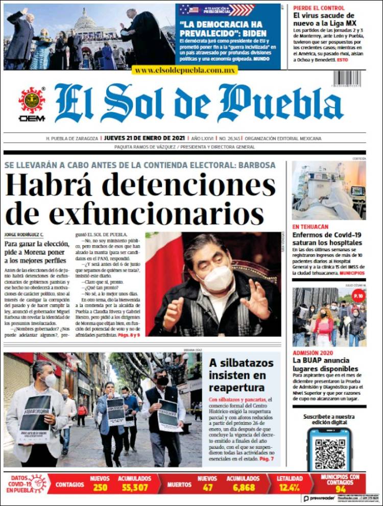 Portada de El Sol de Puebla (Mexico)