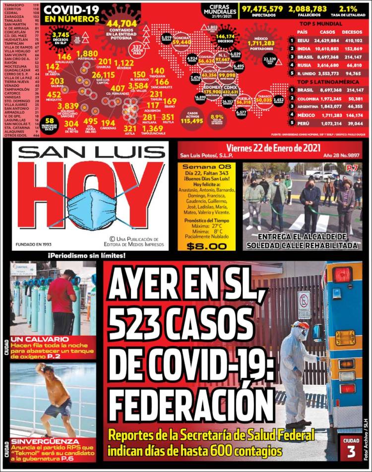 Portada de San Luis Hoy (México)