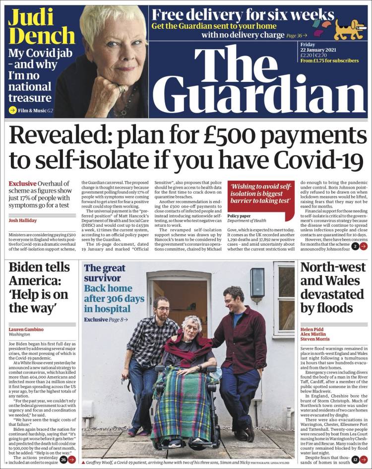 Portada de The Guardian (Reino Unido)