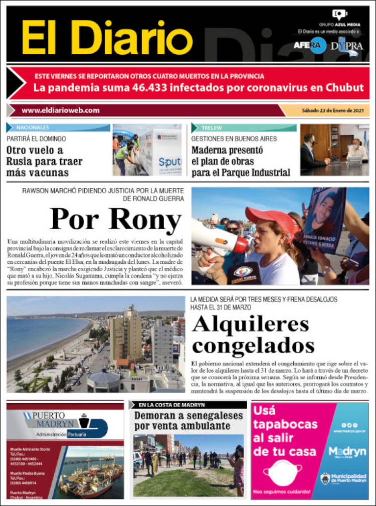 Portada de El Diario de Madryn (Argentina)