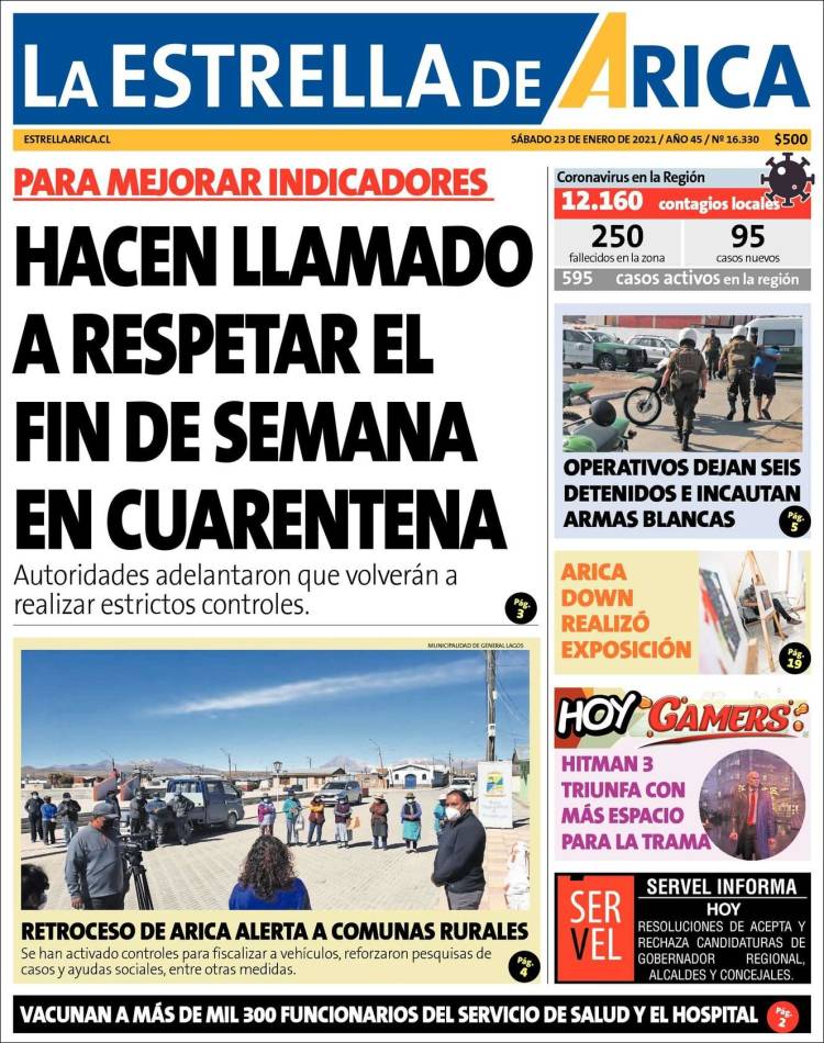 Portada de La Estrella de Arica (Chile)