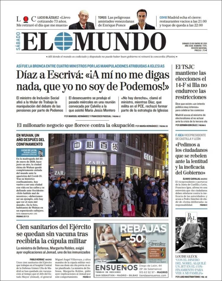 Portada de El Mundo (Espagne)
