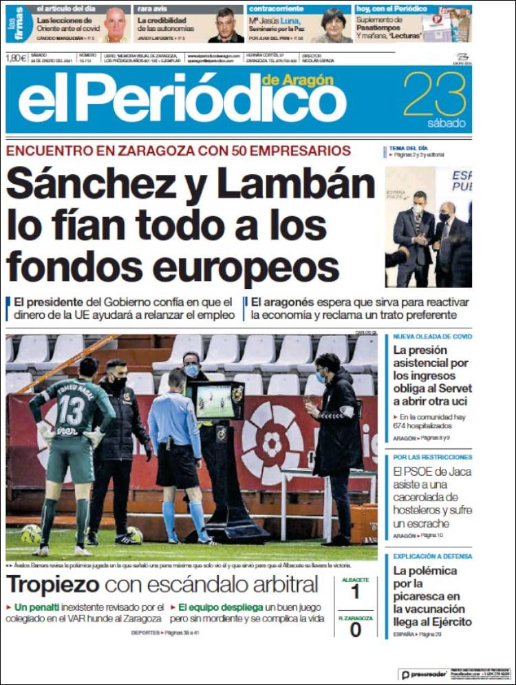 Portada de El Periódico de Aragón (Spain)