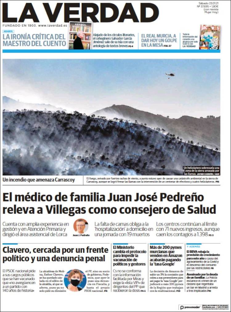 Portada de La Verdad de Murcia (España)